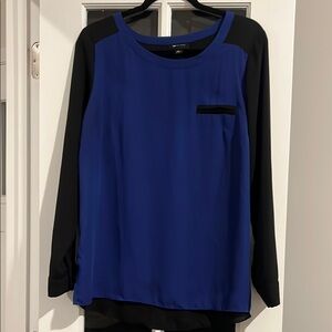 AB Studio Blue & Black Colorblock Blouse Size Large Business Casual